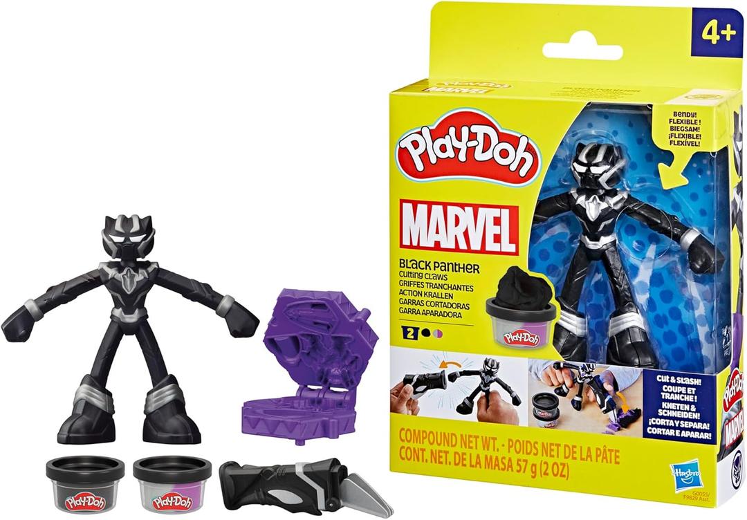 Play-Doh Marvel Black Panther Cutting Claws with Bendy Action Figure, Imagination Toys for 4 Year Old Boys and Girls and Up