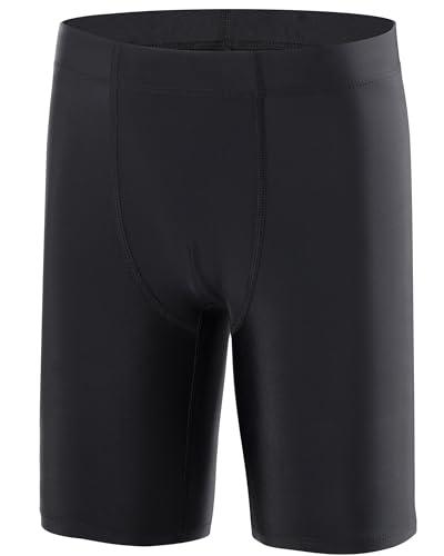 RIKUAOU Boys Swim Jammers Quick Dry Youth Competitive Swimming Team Shorts Swimsuit, UPF 50+ Kids Athletic Compression Trunks Black