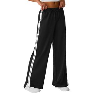 SOFIA'S CHOICE Women's Drawstring Sweatpants Side Stripe Pants Wide Leg Track Pants with Pockets Green-A Small