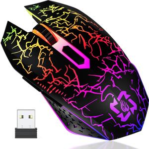 MELOGAGA Bluetooth Wireless Gaming Mouse, 2.4G Cordless RGB Rechargeable PC Game Mouse, Black