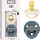 Bibs Pacifiers Color Collection, Set of 2 BPA-Free Latex Pacifiers Made in Europe, Round Nipple Baby Pacifier. (0+ Month (Pack of 2), Ivory / Petrol)