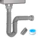 1-1/2" & 1-1/4" P-trap with Adapter, Flexible Sink Drain Pipe, Adjustable P Trap for Bathroom Sink Drain Kit, Kitchen Garbage Disposal, Gray