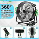 20" High Velocity Industrial Drum Fan 7 Metal Blades Heavy Duty Metal Industrial Floor Fan 3 Speed with Handle and Roller, 360 Rotation for Warehouse Basement Factory Barn Garage(Black)