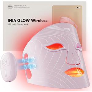 INIA Red Light Therapy Mask for Face, Glow Wireless LED Face Mask Light Therapy with Near-Infrared Red Light (NIR), Rechargeable and Ergonomic Design for Home & Travel (Pink)
