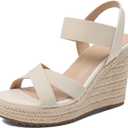 mikarka Women's Open Toe Espadrilles Wedge Sandal Slip On Elastic Ankle Strap Platform Sandals Dressy Comfortable Wedges Shoe (8.5, Apricot)
