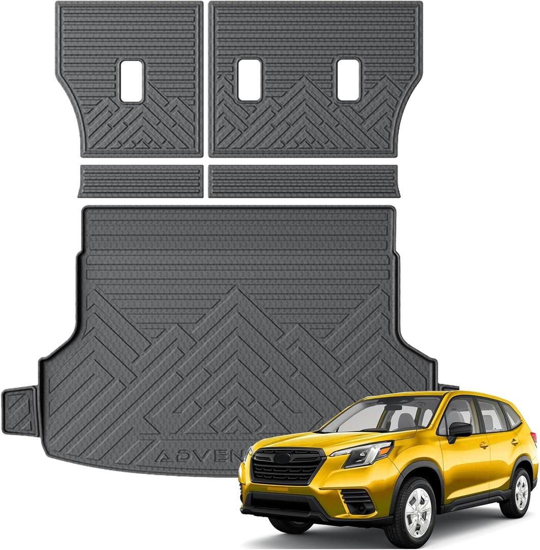 KUST Trunk Cargo Mat for 2025 2026 Subaru Forester, Rubber Cargo Liner & Backrest Mat Set for Forester Accessories Rear Trunk Liner Back Seat Protector, High Edge, 5PCS