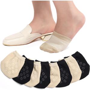 Half Toe Socks Womens for Mules, Non Slip No Show Black Nude 8 Pairs