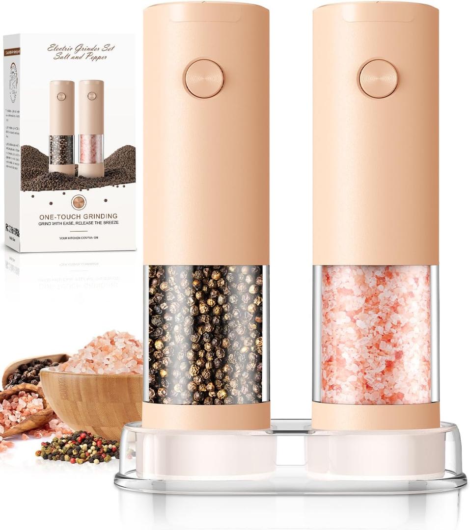 Electric Salt and Pepper Grinder Set Automatic Battery Pepper Mill Shakers Adjustable Coarseness Upgraded Larger Capacity with Led Home and Kitchen Appliances Birthday Gifts for Women Mom
