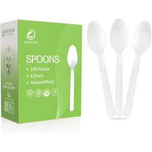 Compostable Spoons [200 Pcs] CPLA Spoons Disposable BPI Certified BPA-Free, Heat Resistant, Durable Disposable Utensils Alternative to Plastic Silverware for Daily, Party & Camping