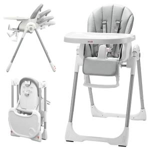 KB 3-in-1 Foldable Baby High Chair | Multifunctional Infant High Chairs for Babies and Toddlers | Removable Seat & Tray Easy Clean | 7 Height & 4 Recline Adjustable | 2 Locking Wheels (Grey)