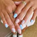Blue Press on False Nails Short Oval - Polka Dot & Striped