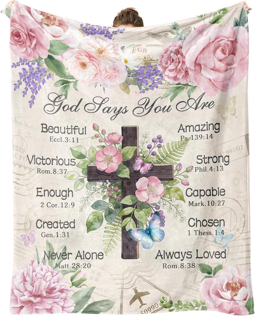 Christian Gifts for Women, Christian Blanket 60"x50", Christian Gift with Flowers, Birthday Gifts for Women, Religious Gifts for Daughter, Mom Sister, Friends Inspirational Throw Blankets
