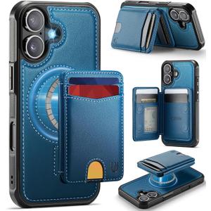 for iPhone 17 Wallet Case Compatible with Magsafe, Magnetic RFID Blocking Card Holder Kickstand 2 in 1 Detachable Case for iPhone 17 6.3", Blue