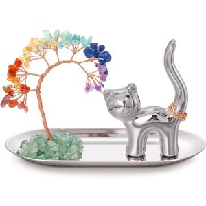 INNOLITES Cat Lover Gifts for Women - Cat Ring Holder Ring Dish - Jewelry Dish Trinket Tray - Cat Themed Gifts for Cat Mom, Woman Birthday Christmas Valentines Mothers Day Gift for Her, Friend, Wife