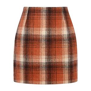 Fall Skirts for Women 2025 High Waisted Plus Size Winter Tartan Tweed Flannel Sweater Corduroy Wool Plaid Mini Skirt (Orange, M)