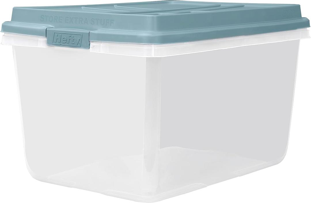 Hefty HI-RISE 72 Qt Large Plastic Storage Bins with Lids, 6 Pack Stackable Containers with Secure Latching Handles, Clear Storage Totes for Garage, Closet, Basement, Clothes and Household Organization