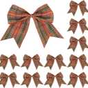 12 Pcs Fall Bows 6 Inch Orange and Green Buffalo Plaid Decorative Wreath Bows for Thanksgiving Autumn Harvest Gift Wrapping Party Holiday Basket Ornaments (Fall)
