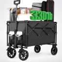 Quindom Collapsible Folding Wagon,Outdoor Camping Cart with 360-degree Universal Wheels,Beach Cart Large 150L Capacity & 330LBS Load for Sports, Shopping, Gardening,Camping(Black)