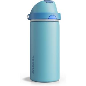 Insulated Water Bottle with Straw - Encool Stainless Steel Water Bottle with Push Button Lid, Leak-Proof & BPA-Free, Keeps Cold for 24 Hours for Sports, Travel, Gym (18 oz, Silk Blue)