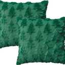 AVOIN colorlife Christmas Tree Green Throw Pillow Covers Set of 2, 16 x 16 Inch Soft Plush Faux Fur Jacquard Festivals Winter Cushion Case Decoration for Sofa Couch