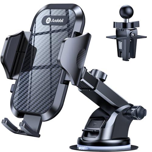 Andobil Car Phone Holder, 2026 Military-Grade 89lbs Strongest Suction Phone Holders for Your Car Dashboard/Windshield/Vent Easy Clamp Car Phone Mount Stand for iPhone 17 16 15 14 13 Pro Max Samsung