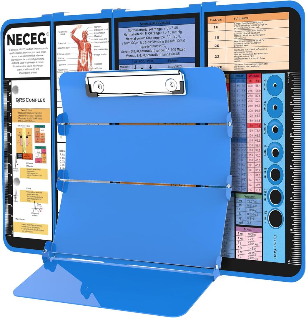 Nursing Clipboard Foldable-4 Layers Aluminum Nurse Foldable Clipboard Nursing Medical Edition Cheat Sheets, Pocket Size Pen Clip for Nurses Students School and Doctors- Blue