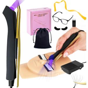 Uv Lash Lamp with Foot Pedal Portable Eyelash Extension Lamp Uv Eyelash Extension Curing Lamp for Nails Art, Uv Lash Light for Eyelash Extension Light with Tweezers for Beauty Salon (Black)