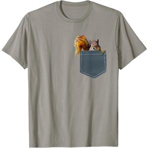 Cute Squirrel in Pocket Shirt for Men, Women, Kids T-Shirt (Gray, L)