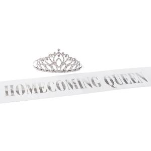 Anderson's Homecoming Queen Taylor Tiara and White and Silver Metallic Foil Sash Set, Homecoming Sashes for High School, Homecoming King Anderson's Homecoming Queen Taylor Tiara and White and Silver Metallic Foil Sash Set, Homecoming Sashes for High School, Homecoming King