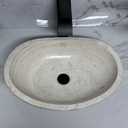 Oval Travertine Vessel Sink Natural Stone Wash Basin, Hand-Carved Bathroom Sink with Chiseled Exterior & Polished Interior, Above Counter Vanity Basin (Includes Matching Soap Tray), 14"Wide x 19.5"Length x 6" Height