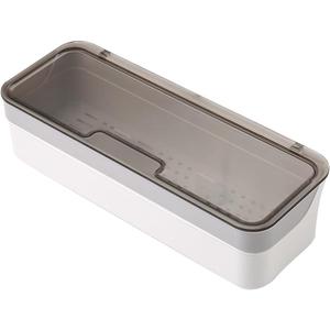 Large capacity Plastic Kitchen Drawer Organizer with Lid and Drainer Stackable Utensil Holder for Countertop Silverware Tray Flatware Organizers - 12.6x4.7x2.4 Inch Spatula Cutlery Tray (White+Grey)