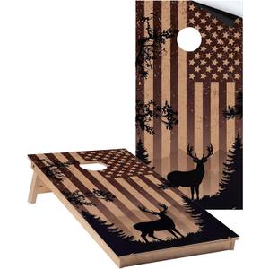 2 Pcs Cornhole Board Wraps - 24.5" x 48.5" Vinyl American USA Flag Scenic Deer Laminated Cornhole Game Wraps Decal Stickers for Corn Hole Indoor Outdoor, Boards Not Included