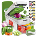 Mueller Pro-Series All-in-One, 8 Blade Mandoline Slicer for Kitchen, Food Chopper, Vegetable Slicer and Spiralizer, Cutter, Dicer, Grater, Kitchen Gadgets Sets with Container, White Sand/Pastel Green