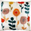 Embroidered Throw Pillow Cover - 20x20 Decorative Pillow Cover with Zipper Aesthetic Cute Design Boho Spring Summer Cozy Throw Pillowcase for Living Room Couch Sofa Bed, Plants