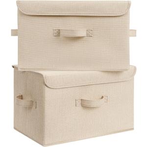 GRANNY SAYS Stoarge Basket with Lid, Decorative Storage Boxes, Closet Storage Bins for Clothes, Collapsible Stackable Organization, Khaki, 2-Pack