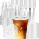 100 Pack 16 oz Disposable Plastic Cups with Lids & Straws, Disposable Iced Coffee Cups, Clear Cold Drink Cups for Party, Events, Smoothies, Milkshake, Iced Coffee, and TO-GO Drinkings Leak-Proof