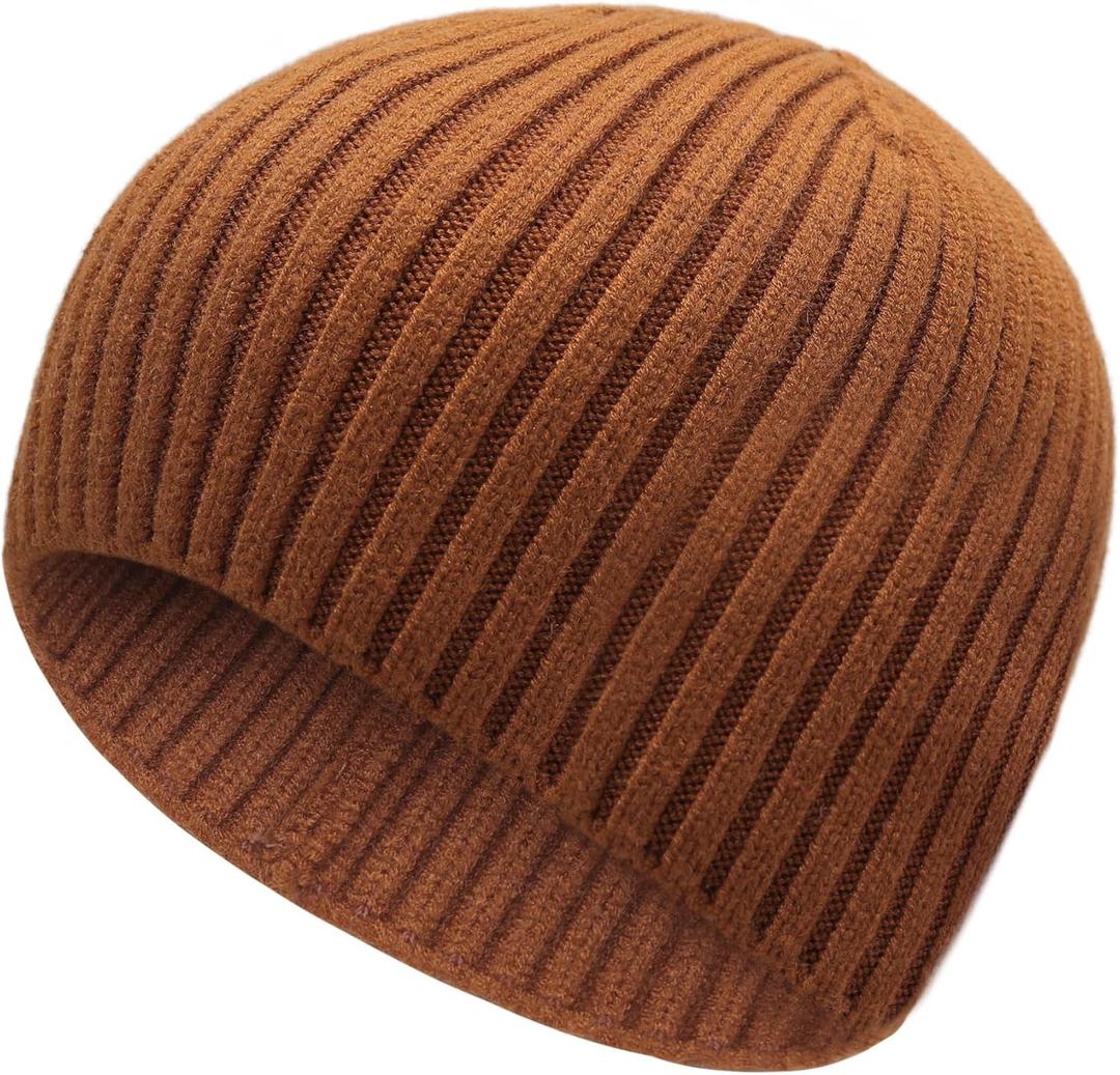 ZLYC Men Winter Knit Fisherman Beanie Hat Fashion Warm Daily Skull Cap (One Size, Solid Brown)