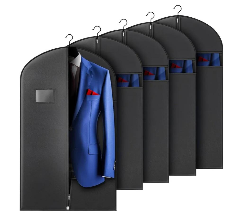 5 Pack 40-inch Suit Bag Garment Bag for Travel and Storage, Garment Bags for Hanging Clothes with Zipper and Visible Transparent Window, Black
