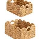 StorageWorks Scalloped Edge Wicker Basket, Hand-woven Rattan Baskets with Built-in Handles, Water Hyacinth Basket for Organizing and Decor, 2 Pack