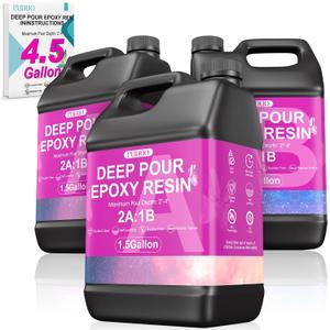Puduo 4.5 Gallon Deep Pour Epoxy Resin, 2-4 inch Ultra-Clear Flowable Casting Resin, Crystal-Clear Bubble-Free High-Temperature Resistant Epoxy Resin, Ideal for Countertops, River Tables,Crafts