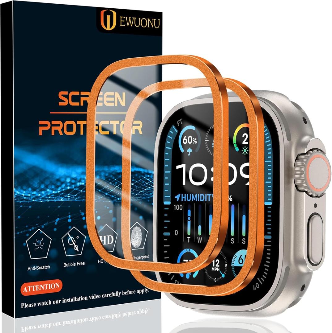 EWUONU [2 Pack Tempered Glass Screen Protector for Apple Watch 44mm SE 3/SE 2/ Series 6//5/4, 3D Full Coverage [Easy Installation Frame] Waterproof Bubble-Free HD Clear Film for iWatch 44mm