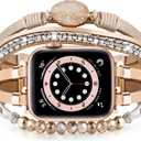 VISOOM Beaded Boho Bracelet Compatible for Apple Watch Band 40mm/38mm/41mm Series 10 9 8 7 SE Series 6/5/4 Women Leather Fashion Cute Handmade Multilayer Wrap Watch Strap for iWatch Bands 3/2/1