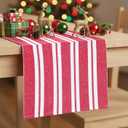 PurpleEssences Double Stripe Ribbed Woven Table Runner Dining Room Boho Farmhouse Decor - Spring Easter Summer - 14 x 90 Inch - Red and White