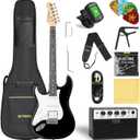 Electric Guitar Left Hand Beginner Kit, Solid Body 39" Electric Guitar HSS Pick Up for Starter, with 5W x 2 Amp, Bag, Digital Tuner, Capo, Strap, String,Cable, Picks, SST-S20L Black