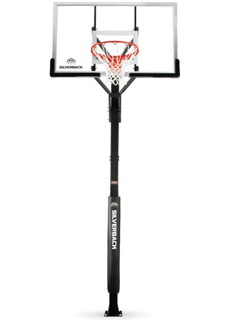 Silverback Height Adjustable In-Ground Basketball Hoop with Tempered Glass Backboard, Pro-Style Breakaway Rim & Backboard Pad 60 Inch