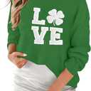 MARZXIN Women 2026 Casual Holiday Love Sweaters Round Neck XOXO Sweater St Patrick Tops Merry Christmas Heart Sweatshirt (Green, S)