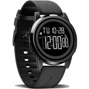 Men Digital Watch Thin Sports Waterproof Outdoor LED Screen Large Face Wrist Watches for Men with Back Light Alarm Date Stopwatch (Black)