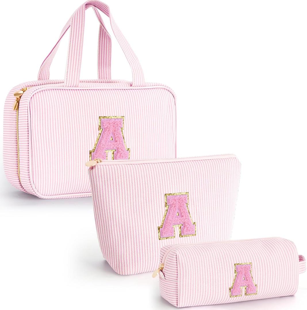 Mothers Day Gifts for Mom Daughter Teen Girls Women - Toiletry Bag Initial Makeup Bag | Travel Cosmetic Bag | 8 9 10 11 12 13 14 15 16 Years Old Girl Gifts Trendy Stuff - Pink A