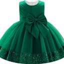 OBEEII Infant Baby Girls Pleated Bowknot Sequins Tulle Tutu Dress Toddler Formal Birthday Baptism Wedding Flower Girl Dress