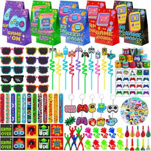 170 Pcs Video Game Party Favors Kit With Gaming Goodie Bags Sunglasses Crazy Straws Stickers for Kids Birthday Prizes, All-in-One Video Game Theme Party Supplies for Boys & Teens